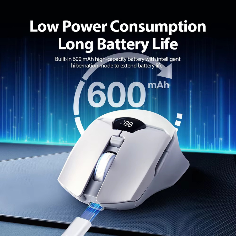RESAUDGINE Kabellose Maus mit Bluetooth und 2,4G, 6-stufige DPI bis 6400, 600mAh Akku, Ergonomisches Design für PC und Laptop, Schwarz, Grau und Weiß - Bild 4