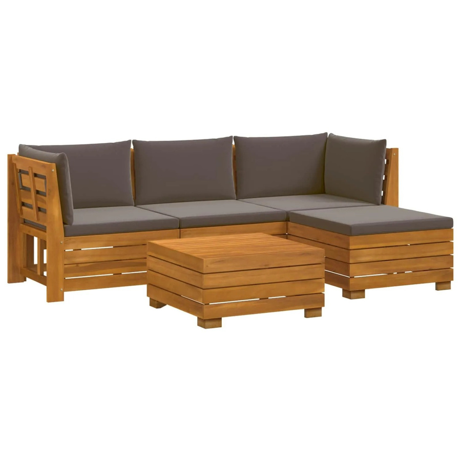vidaXL Outdoor-Sofagarnitur aus Massivholz Akazie in L-Form mit 5 Kissen, Braun und Dunkelgrau - Bild 2