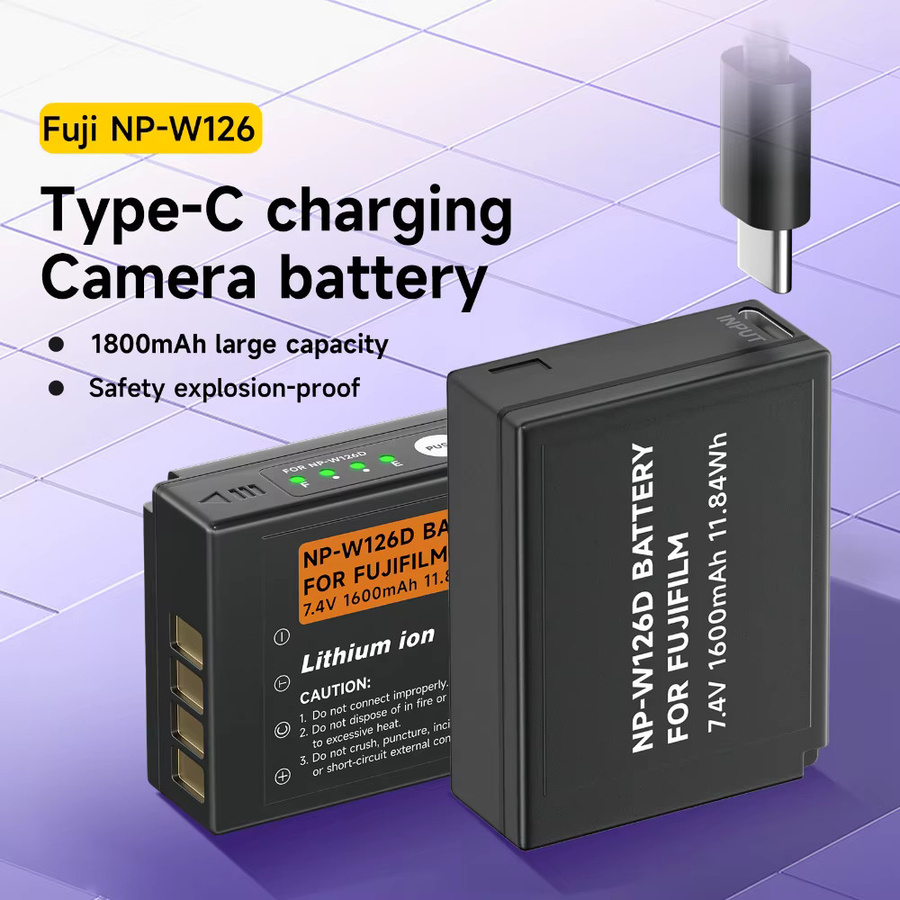 PALO Ersatzakku NP-W126 mit USB-C Anschluss für Fujifilm X-Pro1, X-T1 und weitere Modelle, 1600 mAh, Schwarz - Bild 6