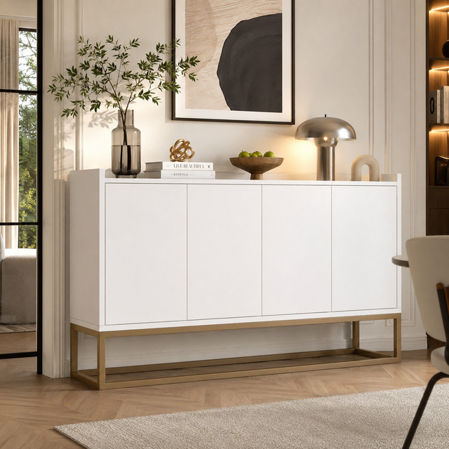 Modernes Sideboard MEXUS in Weiß mit goldenen Metallbeinen, 4 Türen, B/T/H: 120 x 30 x 80 cm - Bild 1
