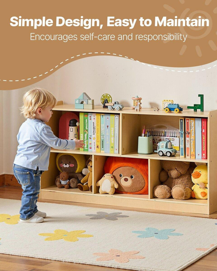 Buying Solutions MB Montessori Bücherregal aus Holz in Braun, 5-Fächer Kinderbuchregal und Spielzeugaufbewahrung mit Breite: 114 cm - Bild 5