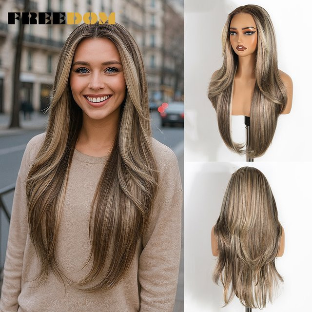 FREIHEIT Synthetische Lace-Front-Perücke, Damen, Ombre-Blond, Weiß - Bild 1