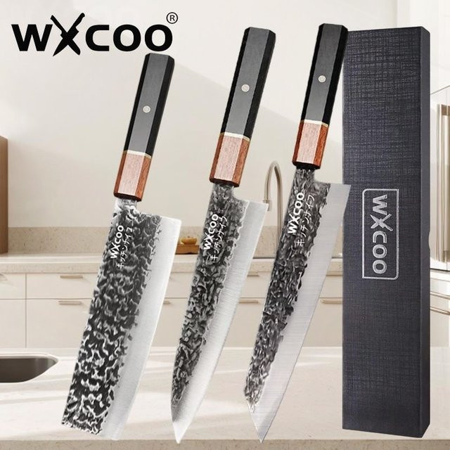 WXCOO Handgefertigtes japanisches Chefmesser aus geschmiedetem Stahl mit Holzgriff in Silber - Bild 1