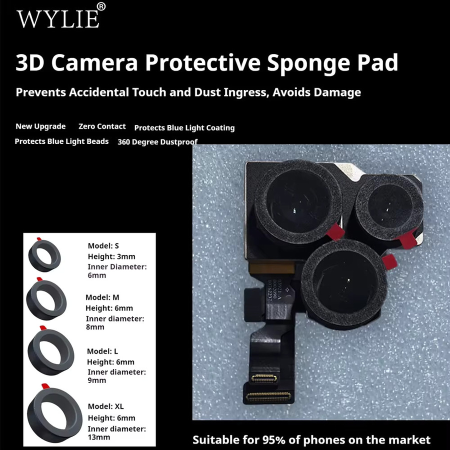 WYLIE 70 Stück 3D-Kameraschutz-Schwamm-Aufkleber in Schwarz, universelle Handy-Schutzaufkleber für die Reparatur von Vorder- und Rückkamera - Bild 4