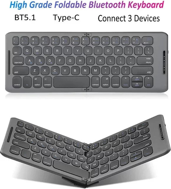 Faltbare Bluetooth-Tastatur von luxuglow mit USB Typ C in Grau für Windows, Android, iOS, iPad, Computer, Tablet und Smartphone mit 3-Geräte-Synchronisierung - Bild 1