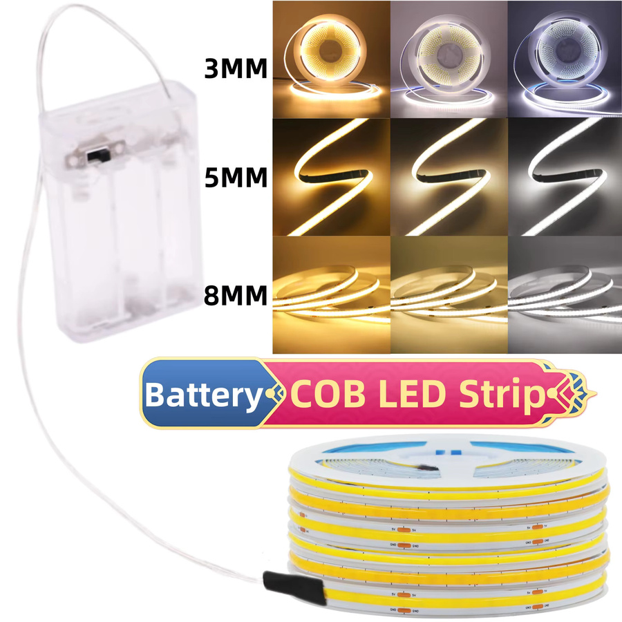 XUNATA COB LED Lichtstreifen Blau, 5V AA Batteriebetrieben, Flexibles LED Band mit Selbstklebeband, Hohe Dichte RA90 Linearbeleuchtung - Bild 2