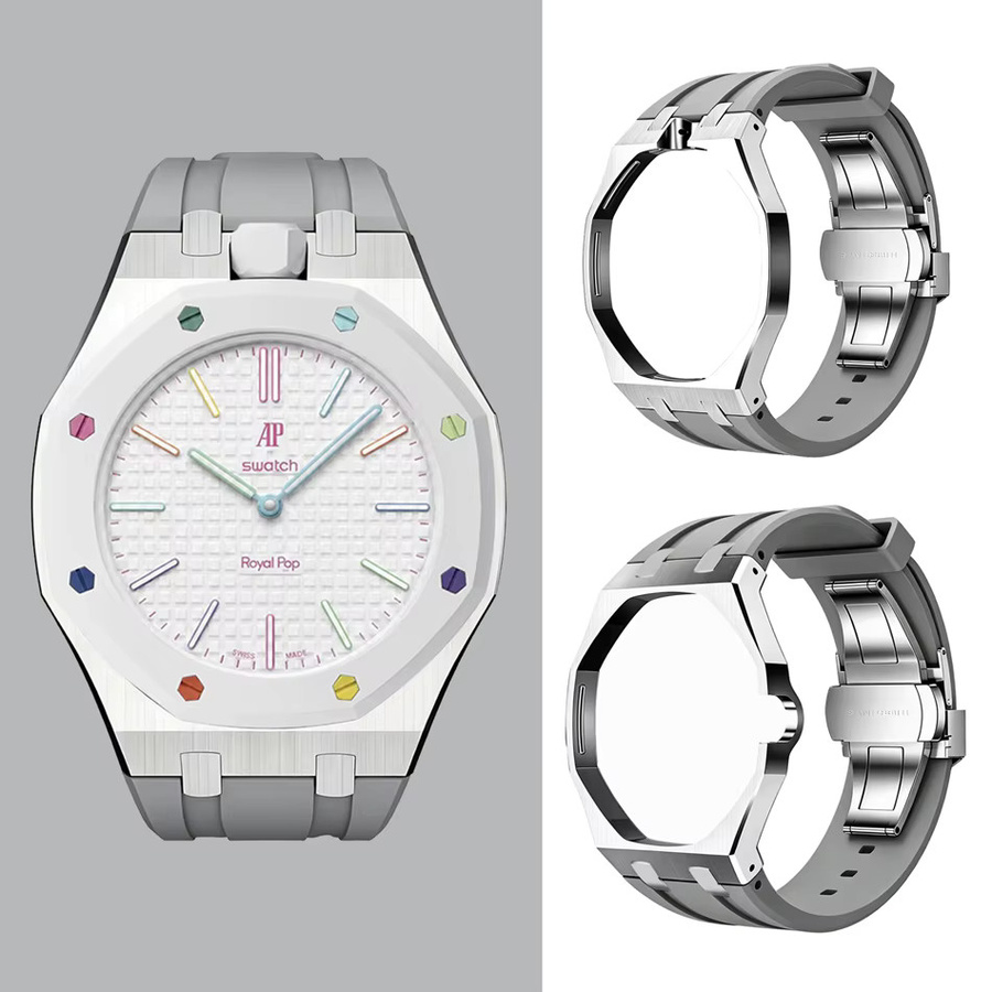 Swatch Ersatz-Mod-Kit Taschenuhr, Edelstahlgehäuse, Silikonkautschukarmband, Silber, Unisex - Bild 1