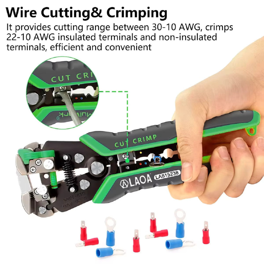 LAOA Automatische Abisolierzange für 0,13-10mm² AWG26-8 inklusive Drahtschneider und Crimpklemmen-Funktion sowie 2 Ersatzfedern - Bild 4