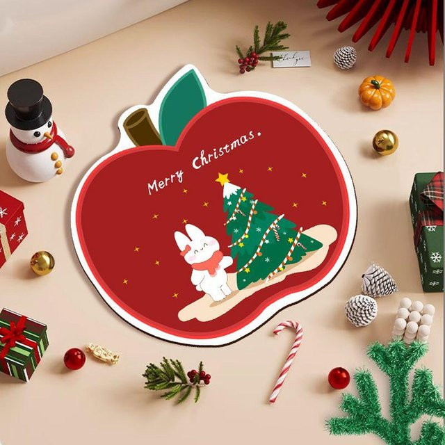 Saugfähige Kieselgur Weihnachtsfußmatte in Rot, rutschfeste und schnell trocknende Badezimmer Matte, B/B: 40 x 60 cm - Bild 1