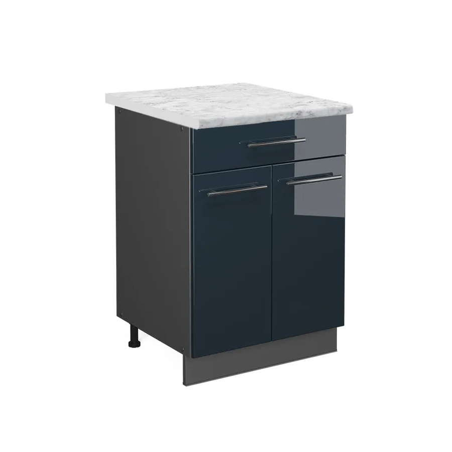 Vicco Küchen-Schubunterschrank Fame-Line Anthrazit Dunkelblau Hochglanz mit Arbeitsplatte Weiß-Marmor B: 60 cm, H: 82 cm, T: 51,6 cm - Bild 3