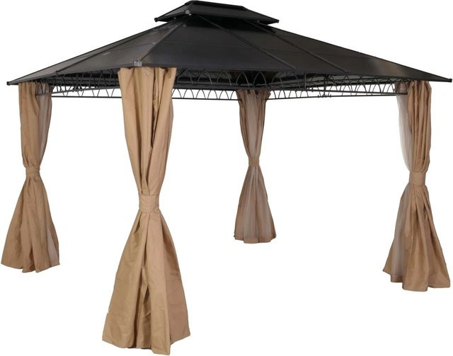 BERLINLODGE Hardtop Pergola Pavillon aus Aluminium in Creme mit Polycarbonat-Dach, Seitenwand und Moskitonetz, H x B x T: 290 x 360 x 300 cm - Bild 1