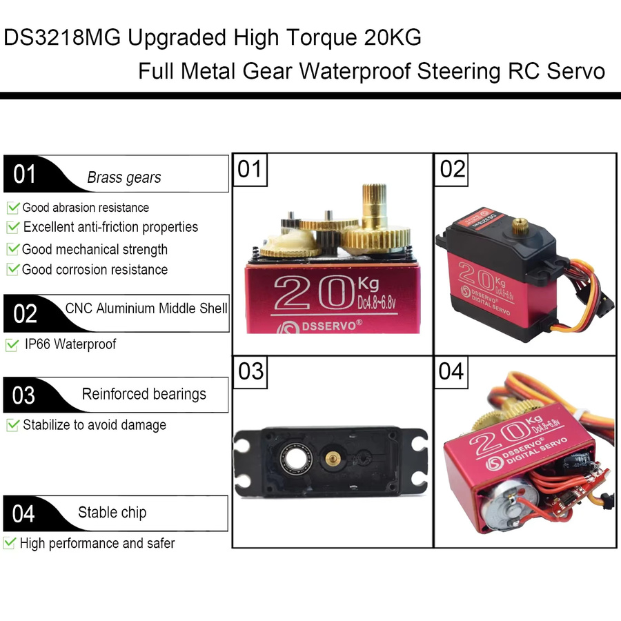 Dsservo DS3218 Digitales Servo, Vollmetallgetriebe, wasserdicht - Bild 4