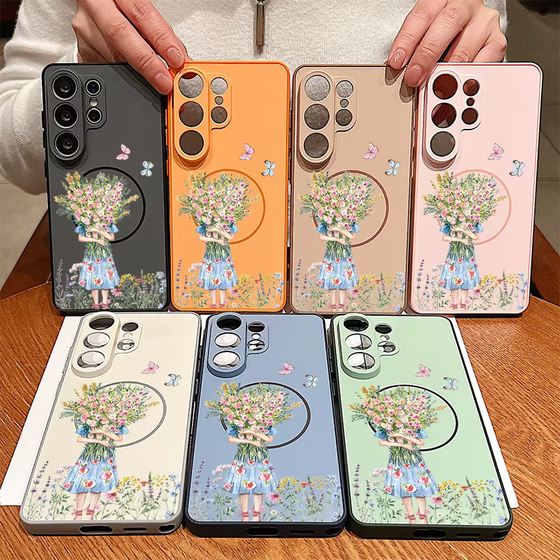 Magnetische Handyhülle mit Blumenmuster für Samsung Galaxy S25 S26 Ultra S24 S23 FE A17 A56 A37 A16 A55 A15 A36 A55 in Blau - Bild 4