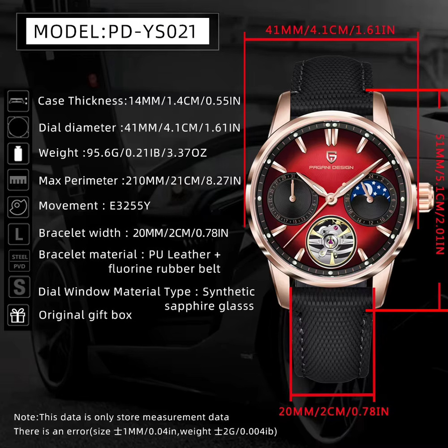 PAGANI DESIGN Armbanduhr, Automatik, Roségold, Edelstahl, Mondphase, Herren - Bild 6
