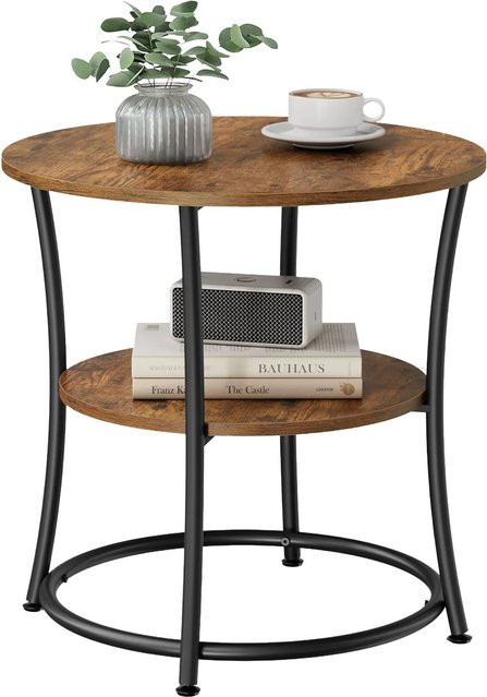 Songmics Couchtisch Dacey-old Rund in Braun-Schwarz mit 2 Ablagen im Vintage-Design - Bild 1