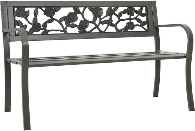 Gartenbank furnicato aus pulverbeschichtetem Stahl in Grau mit Armlehnen und Rosenmuster im Vintage-Stil, Breite: 125 cm, Höhe: 77 cm, Tiefe: 53 cm - Bild 1