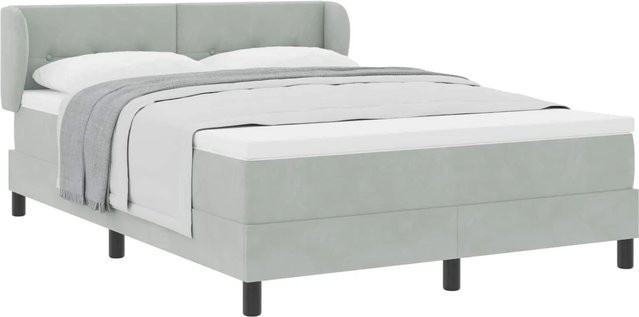 vidaXL Boxspringbett mit Matratze aus Samt in Hellgrau, B/T/H: 160 x 200 cm - Bild 1