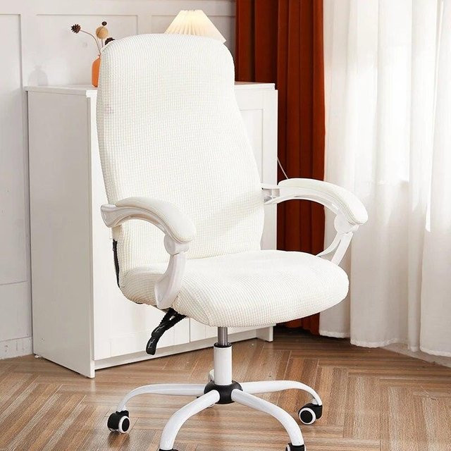 BC-Warm Home Polar Fleece Bürostuhlbezug aus elastischem Spandex in Weiß für Sessel und Gaming-Stühle - Bild 1