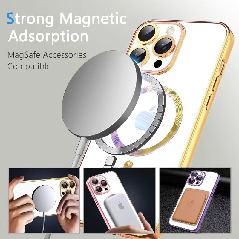 EIENACOCO Magnetische MagSafe Schutzhülle für iPhone 12 bis 17 Pro Max mit Kameralinsenschutz in Silber - Bild 2