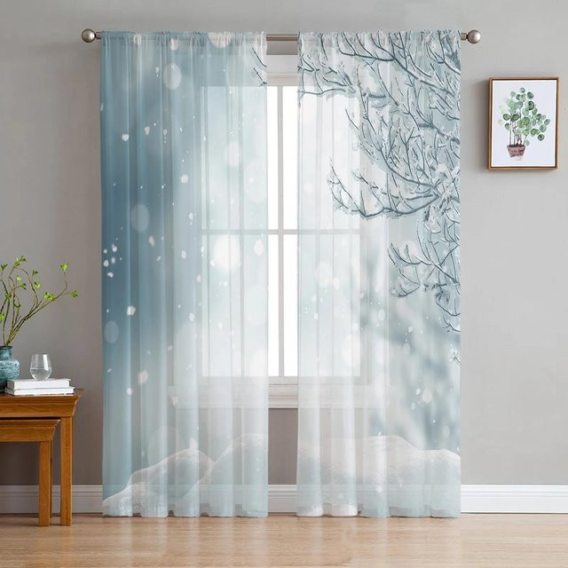 Transparentes Organza-Voile Vorhang mit floralem Pflanzenzweig-Design von Yiran Furniture, Farbe Grün, B: 135 cm, H: 115 cm - Bild 1