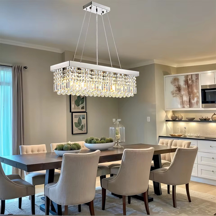 PIBAOGU LED Kristall Kronleuchter Moderne Pendelleuchte in Silber und Transparent für Wohnzimmer, Esszimmer, Schlafzimmer und Küche - Bild 3