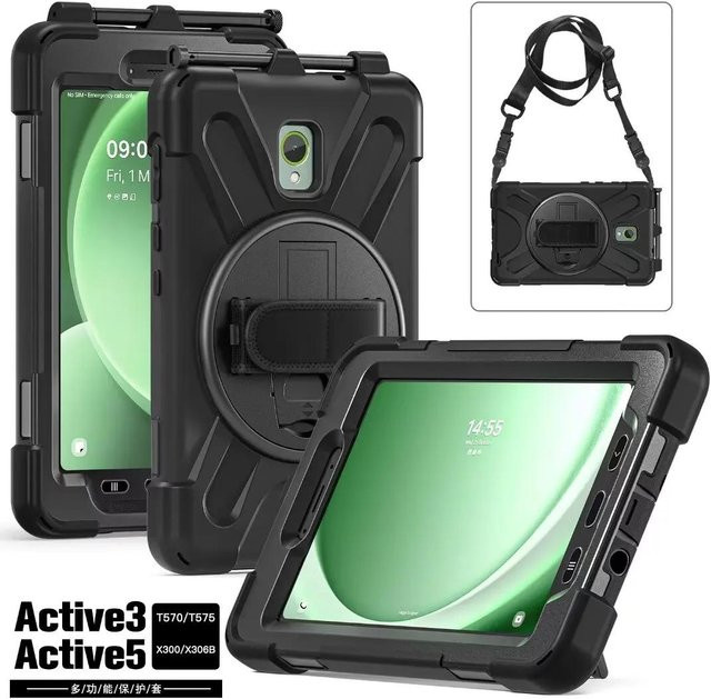 Samsung Schutzhülle für Galaxy Tab Active 3 8.0 SM-T570 T575 T577 mit 360 Grad Drehung, Hand- und Schultergurt, 3-lagiges Multifunktionsdesign in Schwarz - Bild 1