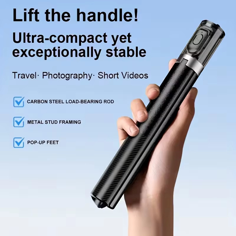 QAML All-in-One Selfie-Stick und Stativ mit kabelloser Fernbedienung, 165 cm, ausziehbar, in Schwarz oder Weiß - Bild 3