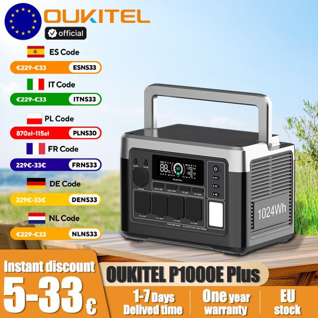 OUKITEL P1000E Plus Tragbares Kraftwerk in Grau mit 1800 W Ausgangsleistung und 1024 Wh LiFePO4 Kapazität für Outdoor, Camping und Backup Power - Bild 1