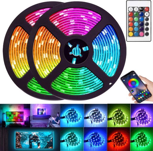 Saimili RGB LED Streifen mit SMD 5050 Dioden, USB 5V Hintergrundbeleuchtung mit App-Steuerung, Fernbedienung und Musik-Sync für dein TV und Gaming-Zimmer - Bild 1