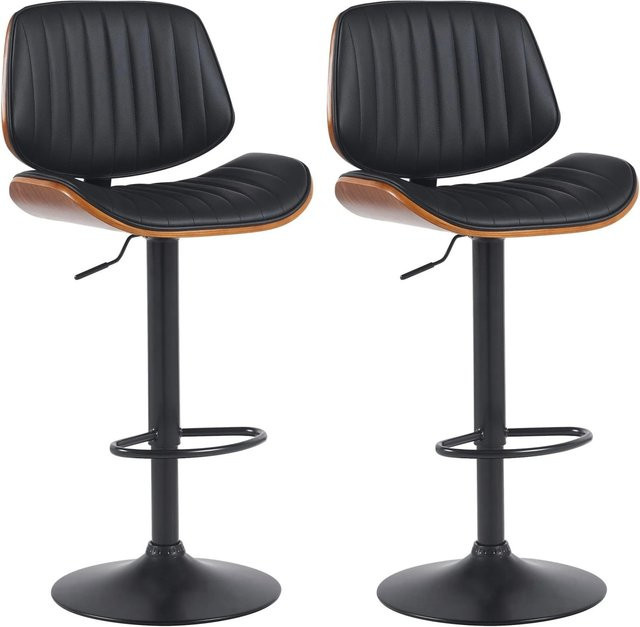 DELUKE 2er Set Barhocker LOSAN aus Kunstleder in Walnuss und Schwarz, höhenverstellbar, drehbar mit Lehne, B/T/H: 50 x 50 x 94 cm - Bild 1