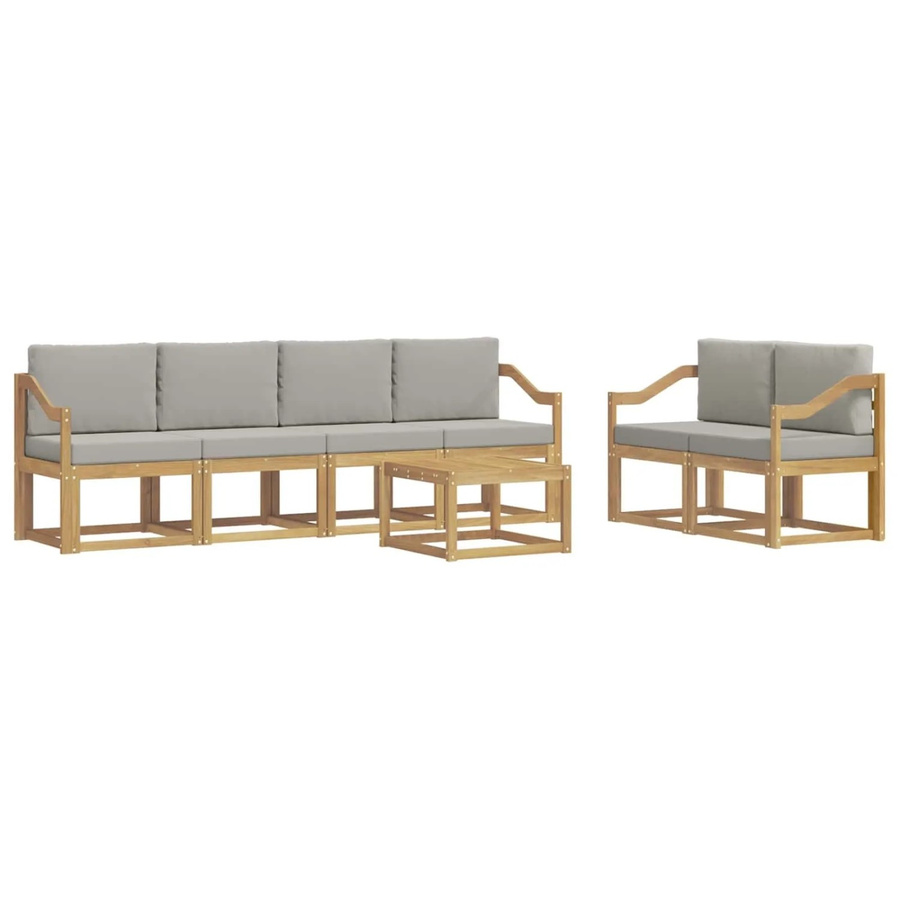 vidaXL Outdoor-Sofagarnitur 7-teilig aus Massivholz Akazie in Weiß, Grau und Braun mit Sitzkissen und Rückenlehnenkissen, B/T/H: 59 x 59 x 37 cm - Bild 2