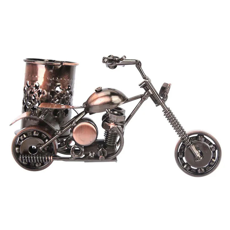 GoolRC Vintage Motorrad Modell aus Metall als Stifthalter und Deko-Ornament in Braun - Bild 4