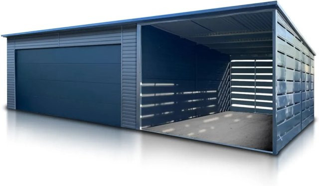 Liderstal Einzelgarage Standard aus Trapezprofilblech mit Carport in Anthrazit Graphit B/T: 600 x 600 cm - Bild 1
