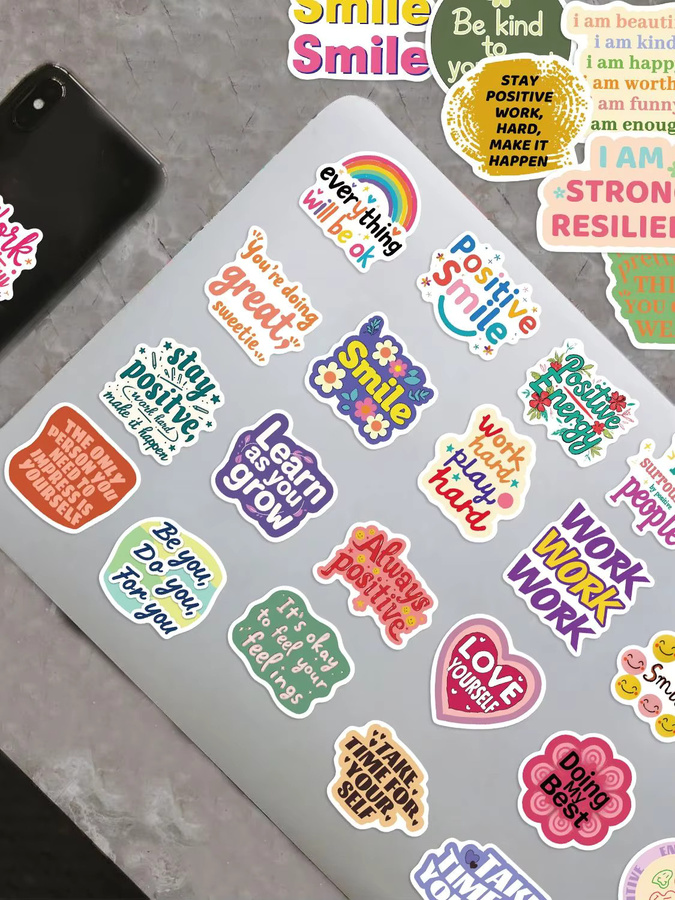 50 oder 100 Stück Positive Affirmation Aufkleber im Kawaii Graffiti Stil, Mehrfarbig - Bild 2