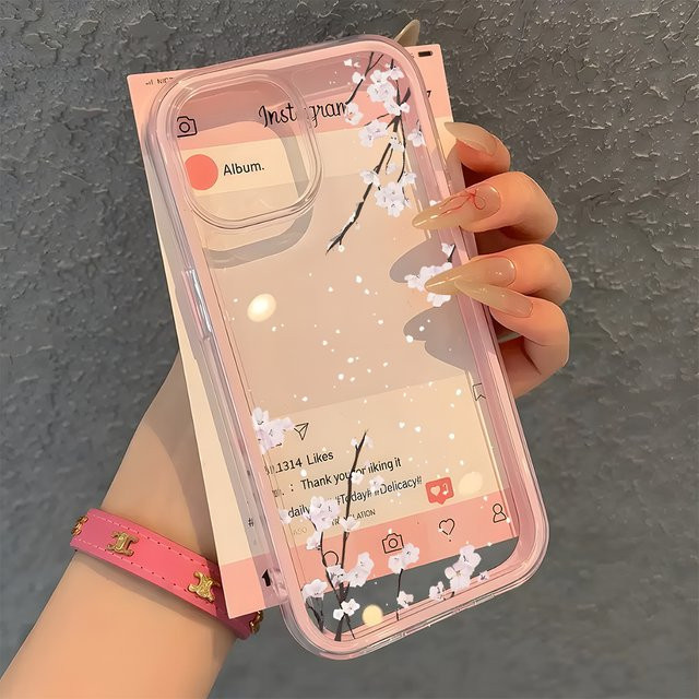 Transparente Silikon Handyhülle mit Kirschblütenmuster für iPhone 11 bis iPhone 17 Pro Max Plus Air in Candy Color - Bild 1
