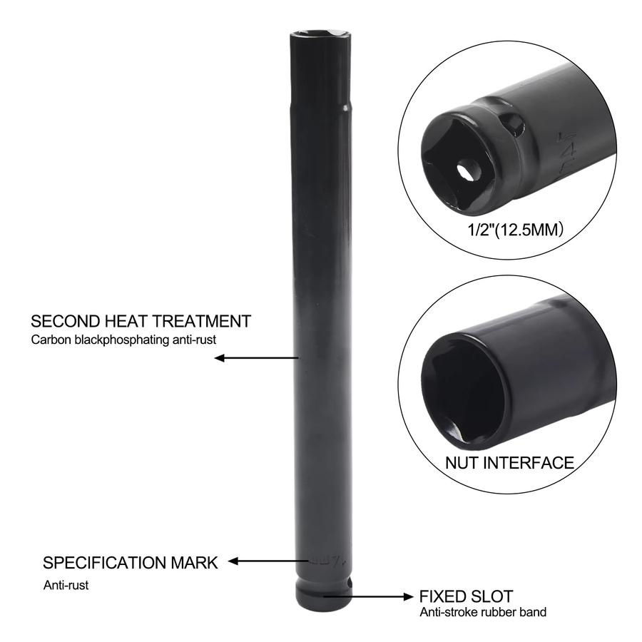 Tiefen-Schlüsselbuchse 1/2 Zoll mit 14-32mm Adapter in Schwarz für Muttern und Spanner, Länge: 200 mm - Bild 4