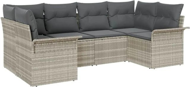 vidaXL Garten-Sofa-Set aus Poly Rattan in Hellgrau, 6-teiliges L-Shape Lounge-Set mit Sitzkissen und Rückenkissen - Bild 1