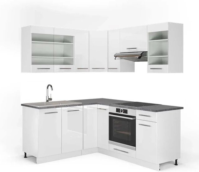Vicco Fame-Line Eckküche in Weiß Hochglanz und Anthrazit mit Soft-Close-Türen, B/T/H: 160 x 190 cm - Bild 1