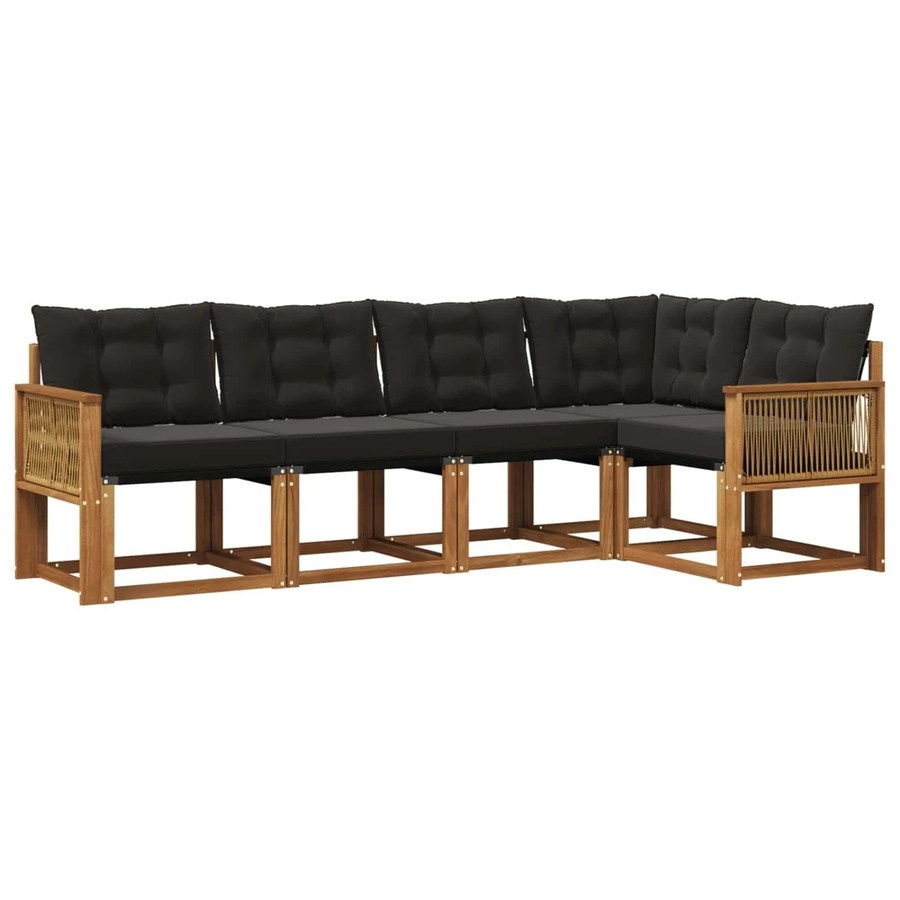 vidaXL Outdoor-Sofagarnitur L-Form aus massivem Akazienholz mit Textilene und 5 Kissen in Natur-Schwarz - Bild 2