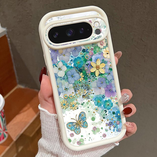 Stoßfeste TPU-Silikon Schutzhülle mit Blumenmuster für Google Pixel 9, 8 Pro, 9 Pro XL und 8A in Multicolour und Schwarz - Bild 1