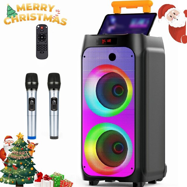 FanFun T8 Karaoke-Maschine mit 2 kabellosen Bluetooth-Mikrofonen, tragbarer Bluetooth-Lautsprecher in Schwarz - Bild 1