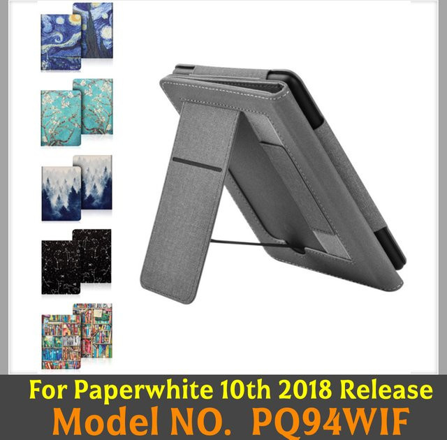 Schutzhülle für Kindle Paperwhite 10. Generation 6 Zoll 2018 aus PU Leder mit Standfunktion und Handgürtelband in Grau - Bild 1