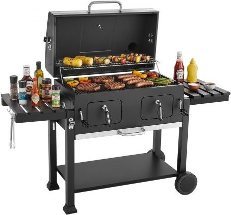 VEVOR Charcoal Grill mit 0,5 m² Grillfläche, 2 höhenverstellbare Kohlebleche und klappbare Seitentische aus pulverbeschichtetem Stahl für Garten und Terrasse - Bild 1