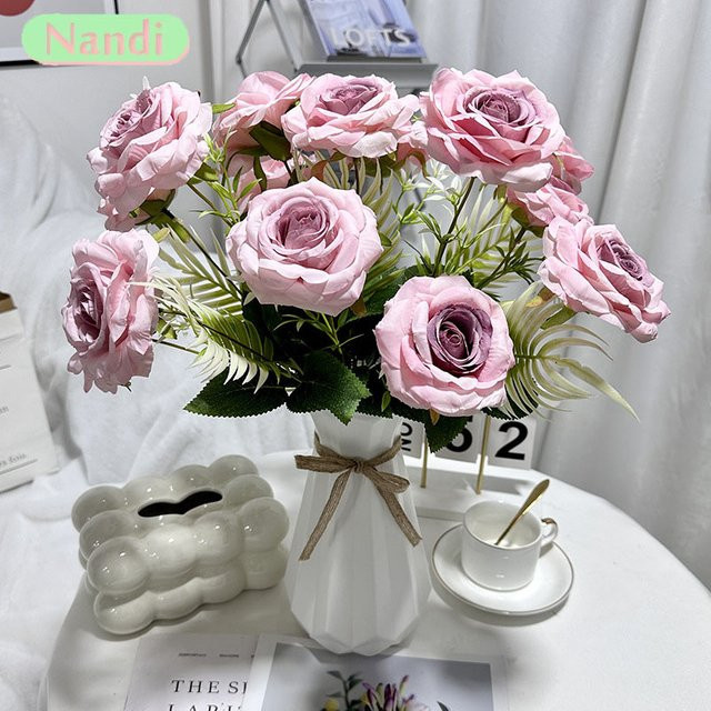 NANDI Künstliche Rosen mit 7 Köpfen für Hochzeitsdekoration und DIY-Blumenarrangements - Bild 1