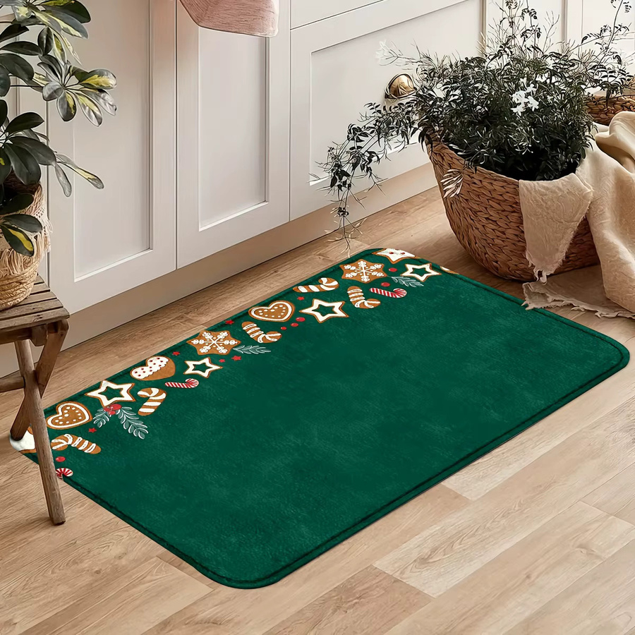VIKAMA Teppich mit floralem Design in Dunkelgrün, rechteckiger Polyester-Bodenmatte für Wohnzimmer, Küche oder Schlafzimmer, B/T: 60 x 40 cm - Bild 4
