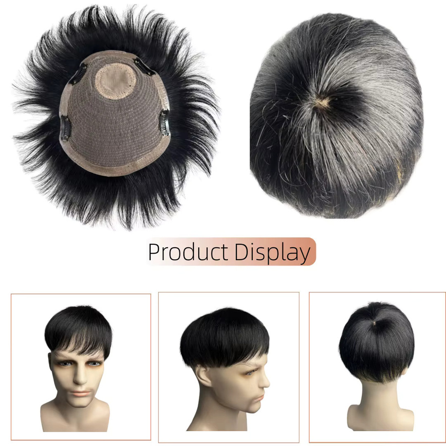 Anemone Toupet für Herren, schwarzes Echthaar-Topper, Clip-in - Bild 3