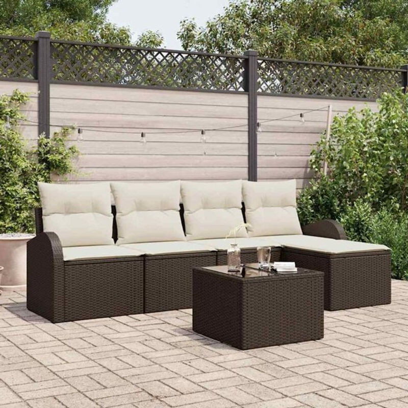Vidaxl Garten-Sofa-Set aus Poly-Rattan mit 6 Kissen in Braun und Weiß - Bild 1