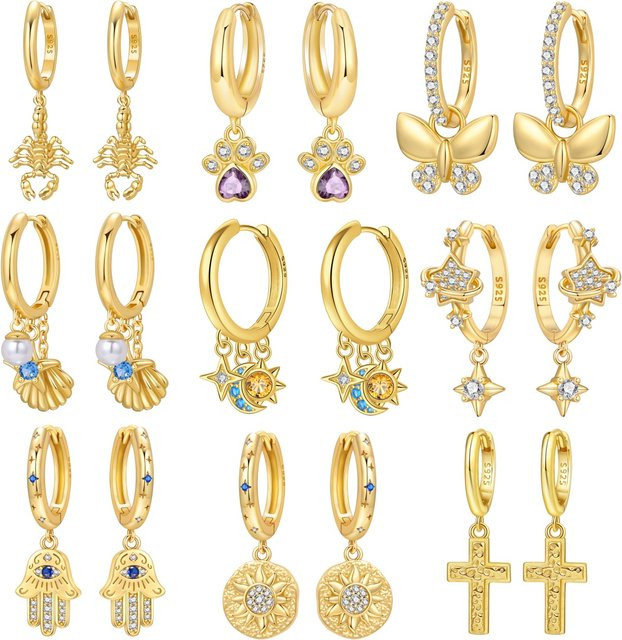 MISEFF Ohrringe, 925 Silber, Gold, Zirkonia, Damen - Bild 1