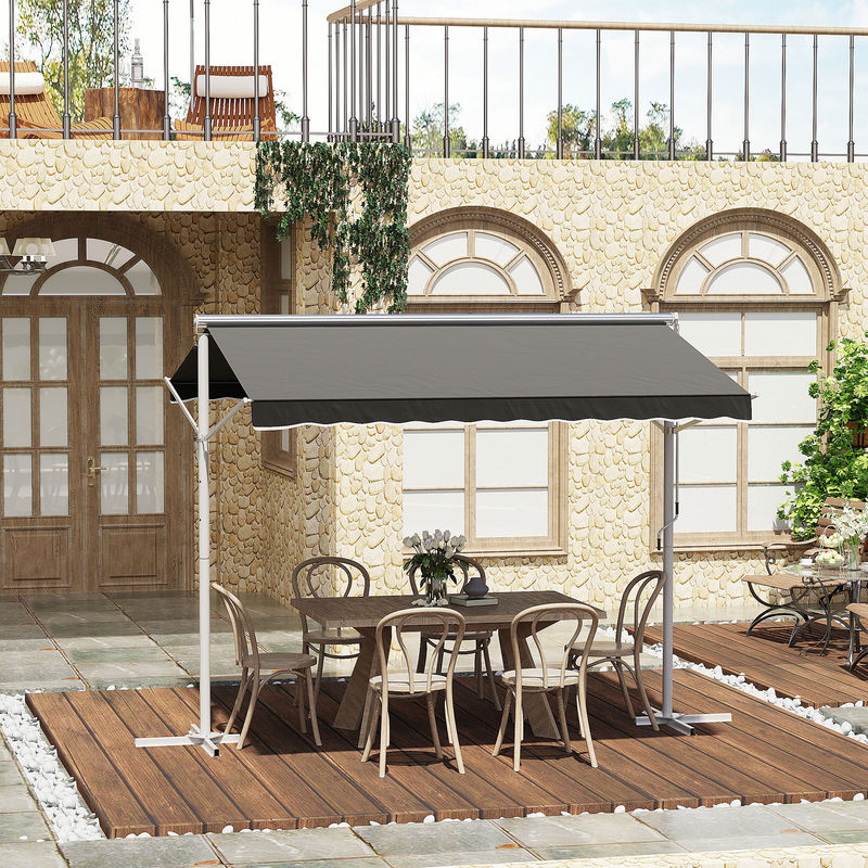 Outsunny Standmarkise Grau aus Metall und Polyester mit Faltarm und Kurbel, B: 295 cm, T: 294 cm, H: 250 cm - Bild 2