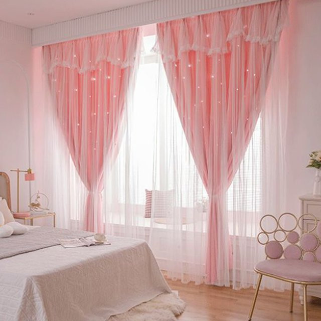 CENTURyMiG Verdunkelungsvorhang für Kinderzimmer in Rosa mit Stern-Ausschnitt und Spitzenbesatz, Breite: 100 cm, Höhe: 200 cm - Bild 1